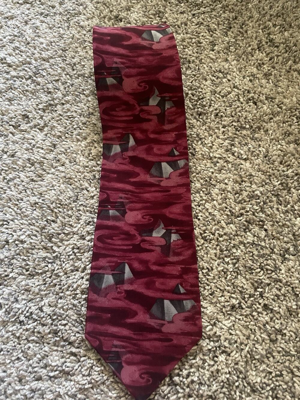 Vintage Grateful Dead Great Pyramid Tie Men’s First Set Burgundy Gray Black Silk